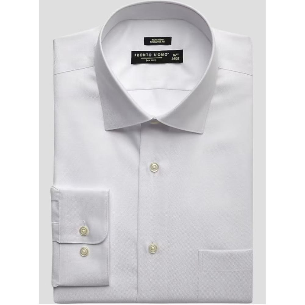 Pronto Uomo Classic Fit 100% Cotton White Dress Shirt 22 36/37 Tall Non-Iron NWT